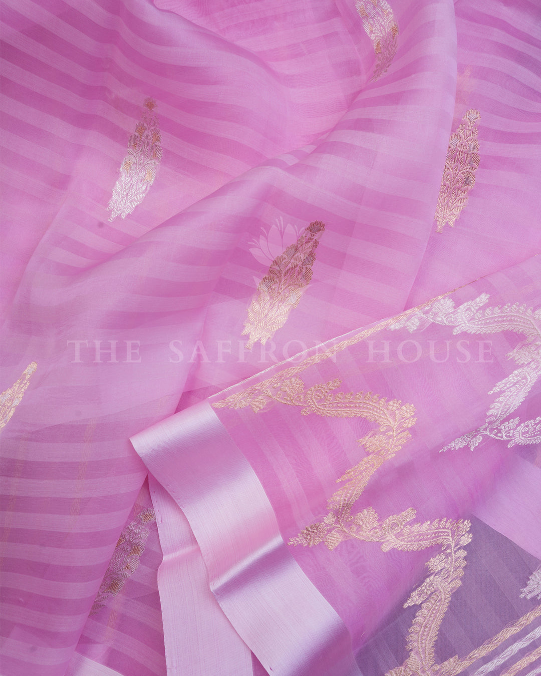 Pink And Lilac Kora Banarasi Silk Saree – The Saffron House