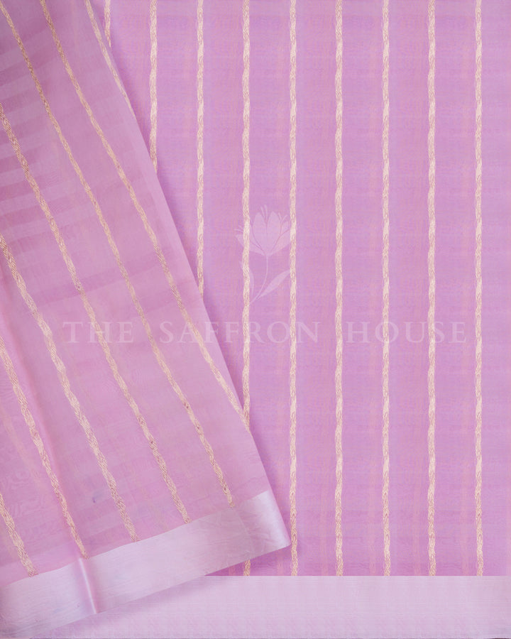 Pink And Lilac Kora Banarasi Silk Saree – The Saffron House