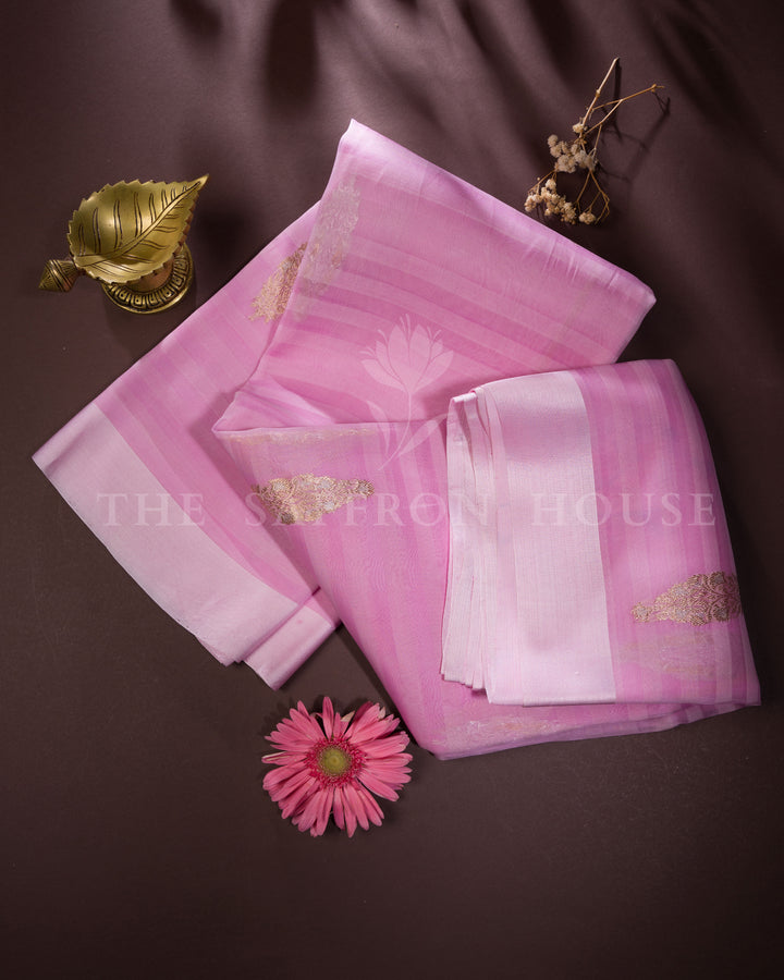 Pink And Lilac Kora Banarasi Silk Saree – The Saffron House