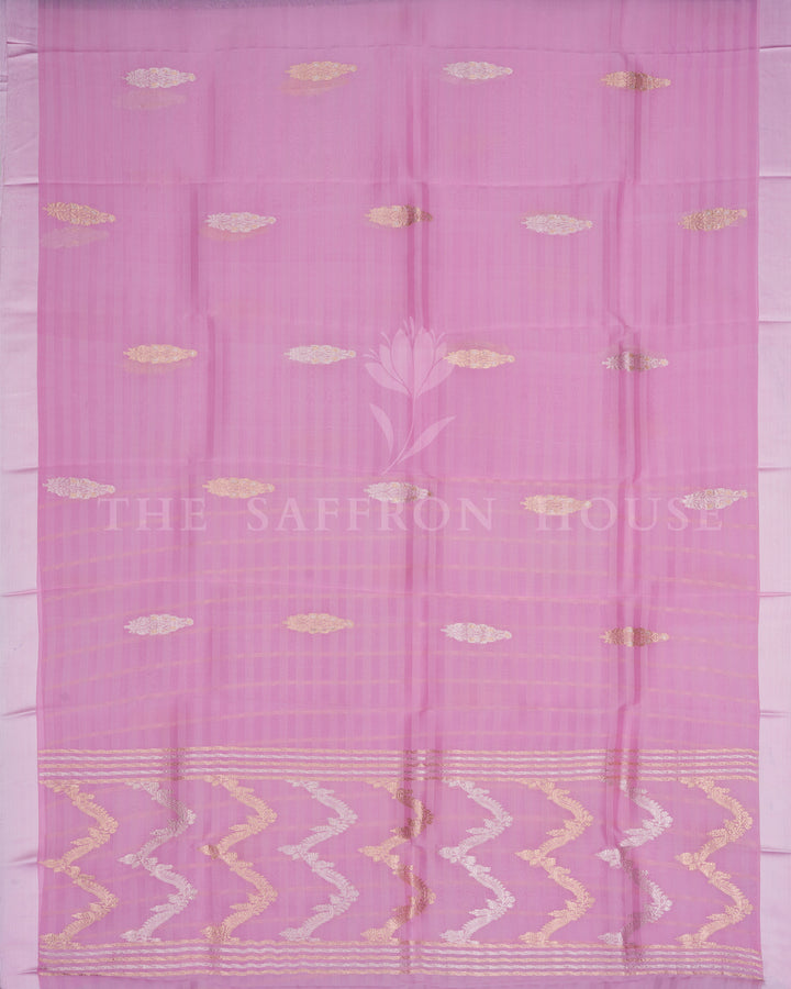 Pink And Lilac Kora Banarasi Silk Saree – The Saffron House