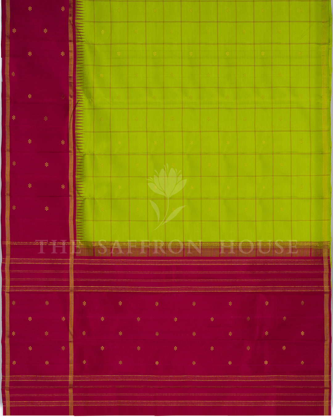 Parrot Green And Pink Kattam Kanjivaram Silk Saree – The Saffron House