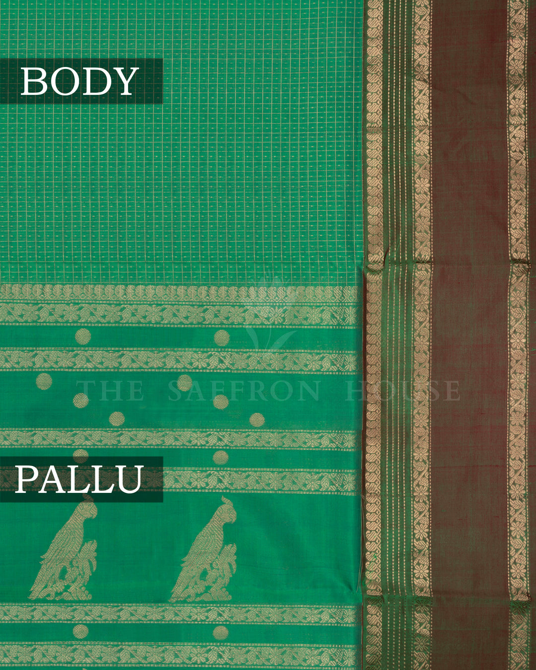 Parrot Green Handwoven Silk Cotton Saree – The Saffron House