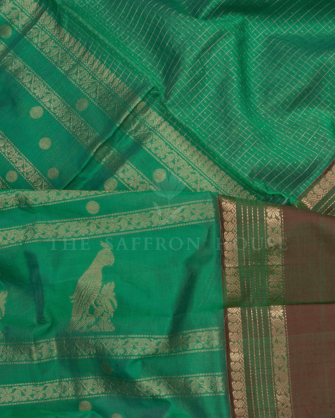 Parrot Green Handwoven Silk Cotton Saree – The Saffron House