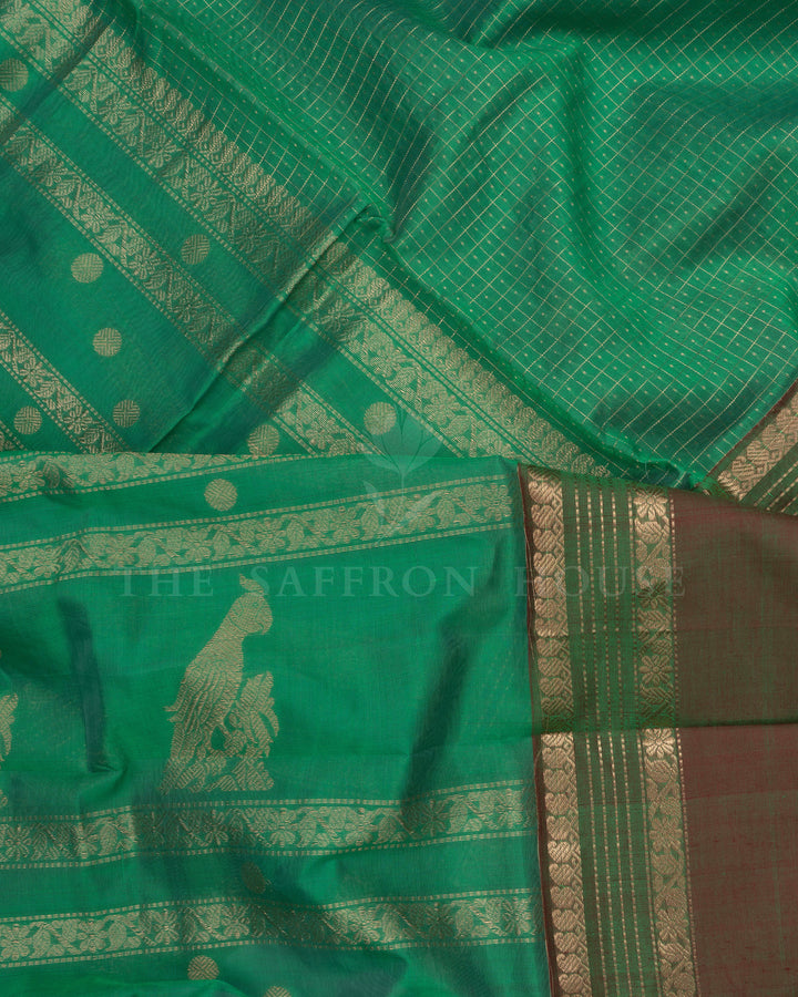 Parrot Green Handwoven Silk Cotton Saree – The Saffron House