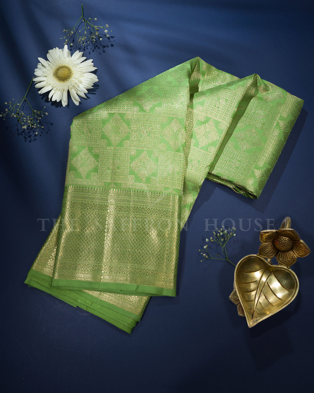 Parrot Green Brocade Kanjivaram Silk Saree – The Saffron House