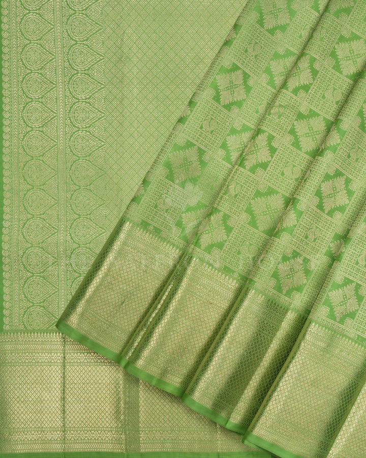 Parrot Green Brocade Kanjivaram Silk Saree – The Saffron House