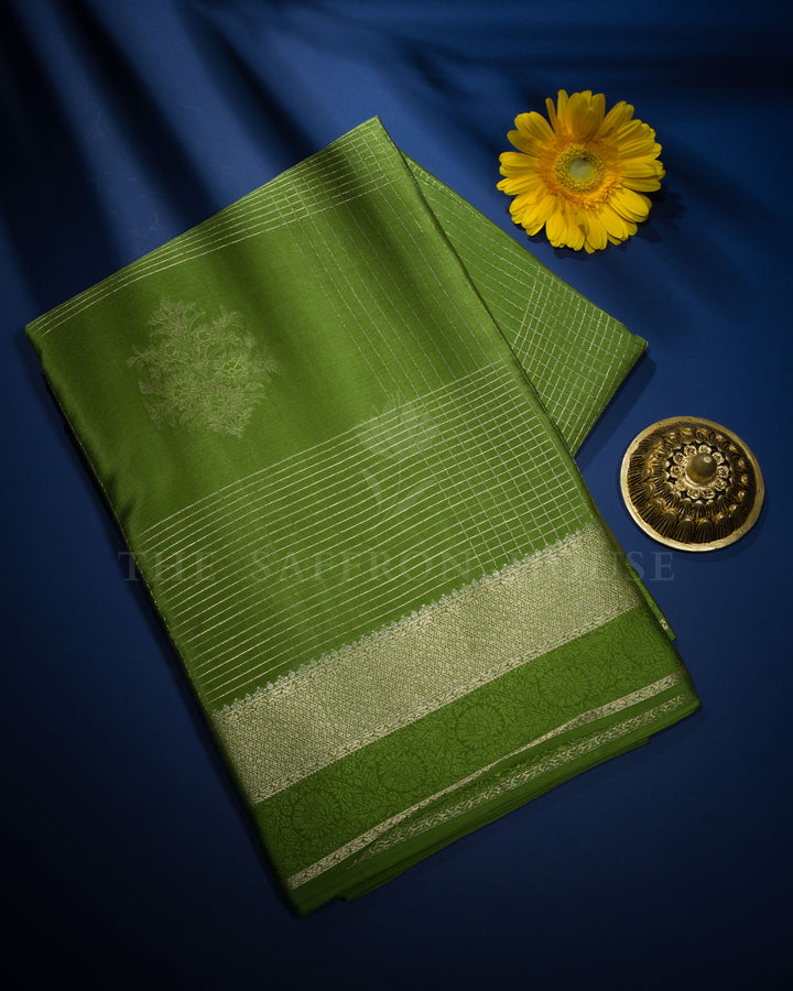 Parrot Green Pure Zari Mysore Silk Saree – The Saffron House
