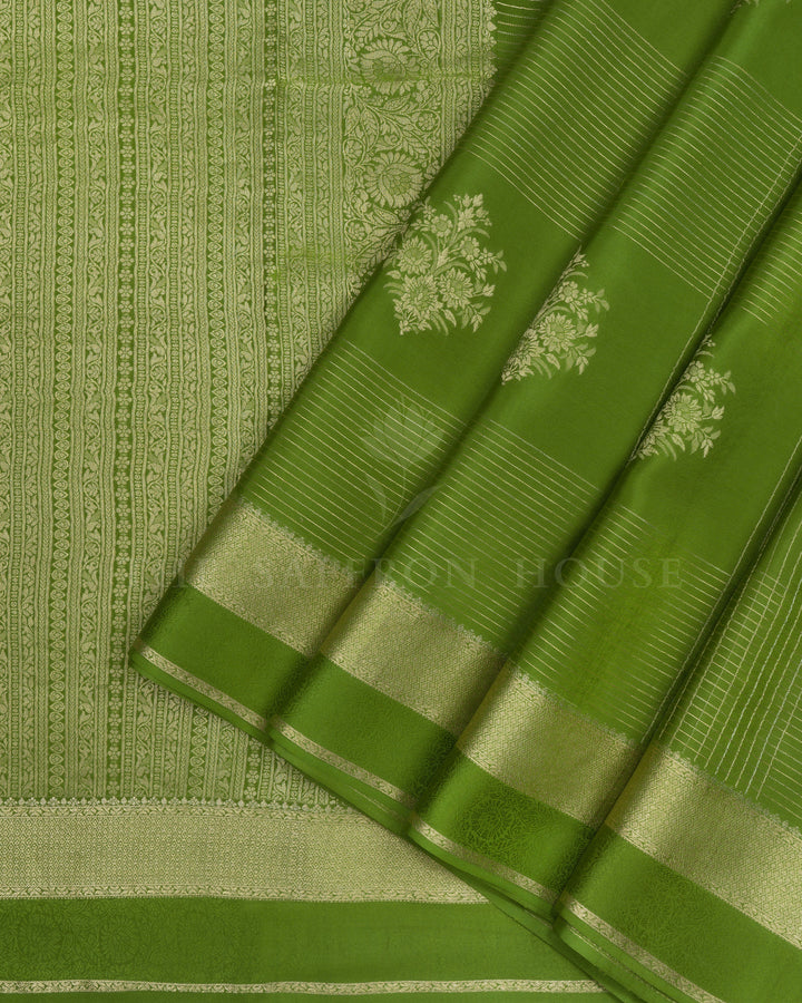 Parrot Green Pure Zari Mysore Silk Saree – The Saffron House