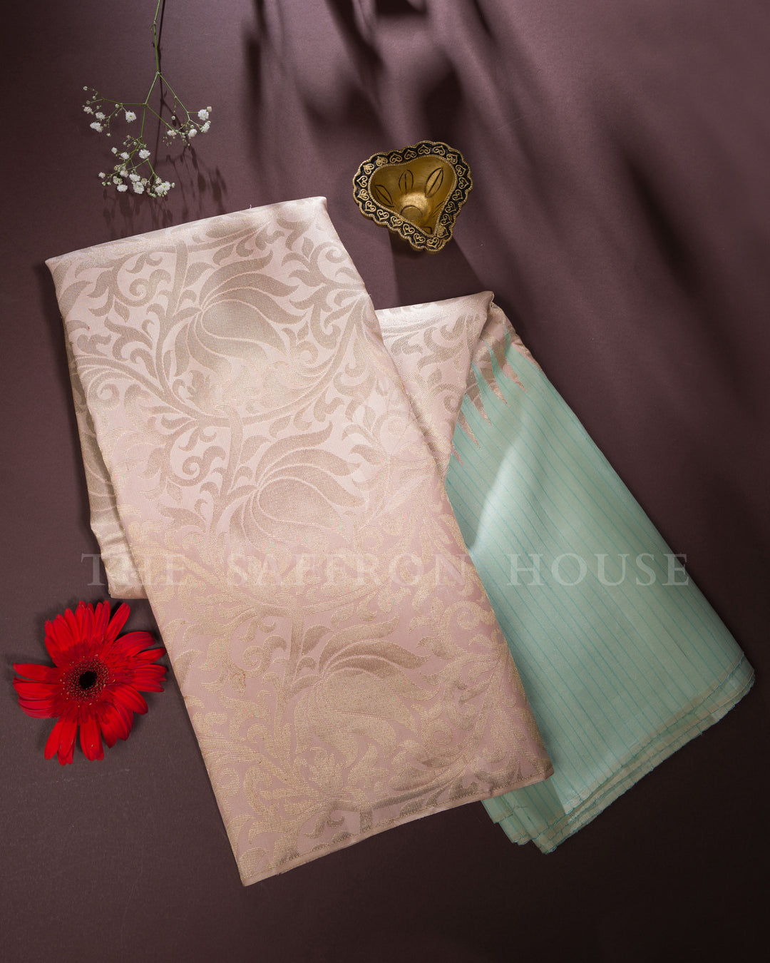 Mint And Blush Pink Kanjivaram Silk Saree – The Saffron House