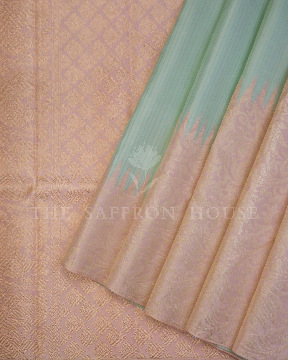 Mint And Blush Pink Kanjivaram Silk Saree – The Saffron House