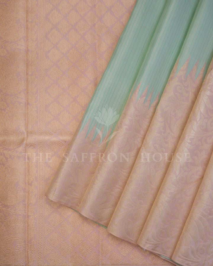 Mint And Blush Pink Kanjivaram Silk Saree – The Saffron House