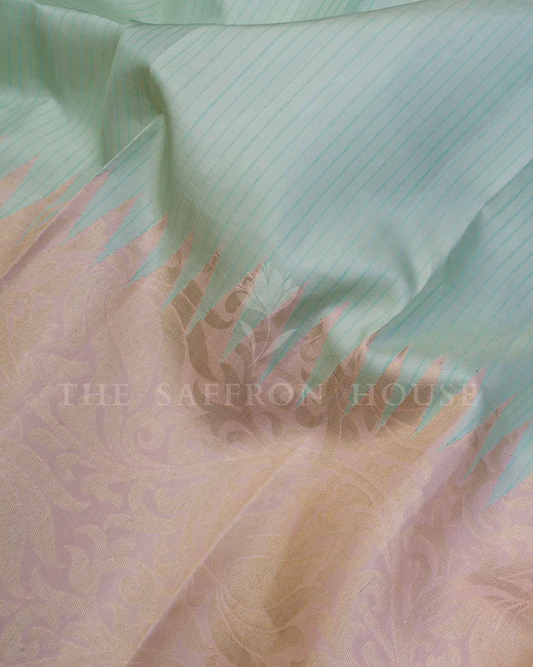 Mint And Blush Pink Kanjivaram Silk Saree – The Saffron House