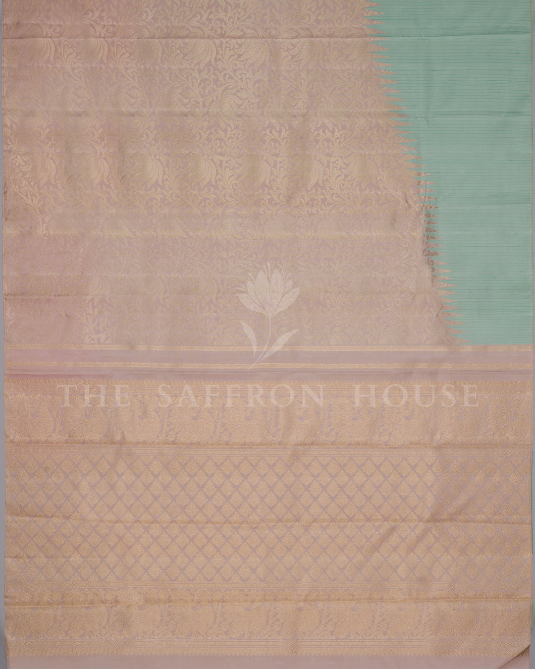 Mint And Blush Pink Kanjivaram Silk Saree – The Saffron House