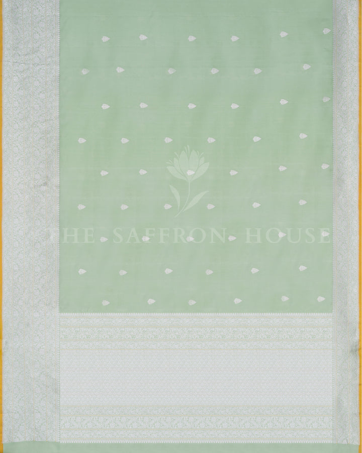 Mustard Gold And Mint Katan Banarasi Silk Saree – The Saffron House