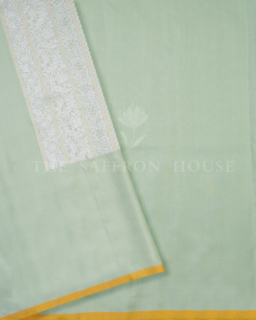 Mustard Gold And Mint Katan Banarasi Silk Saree – The Saffron House