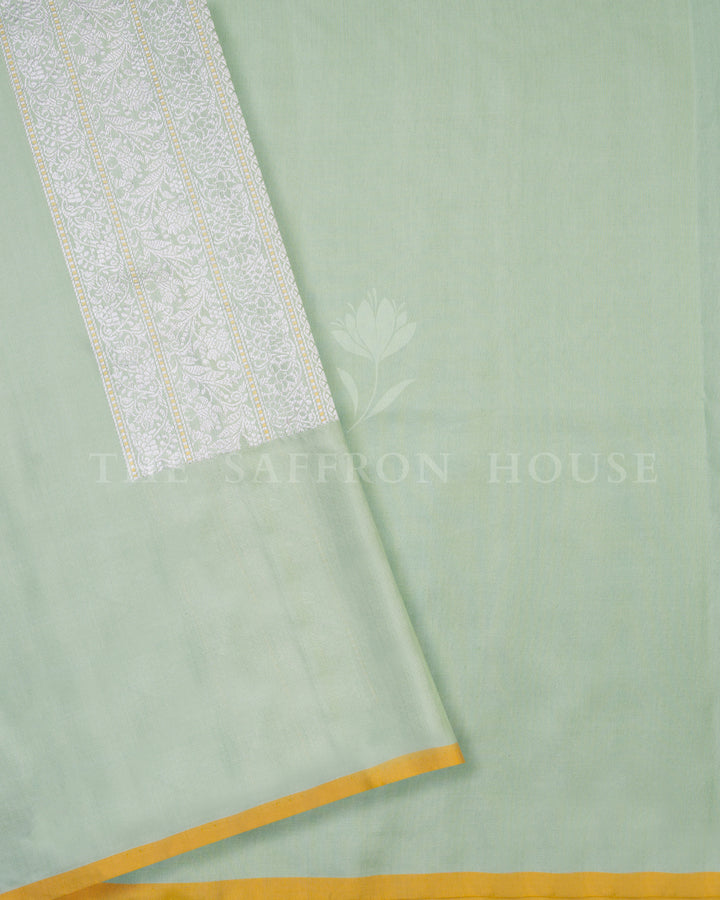 Mustard Gold And Mint Katan Banarasi Silk Saree – The Saffron House