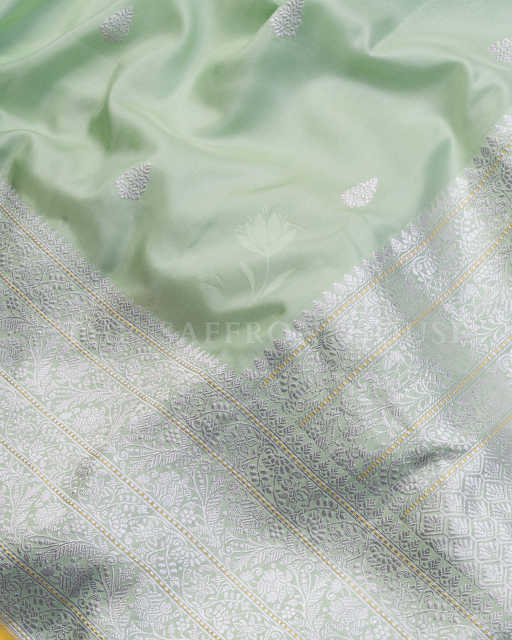 Mustard Gold And Mint Katan Banarasi Silk Saree – The Saffron House
