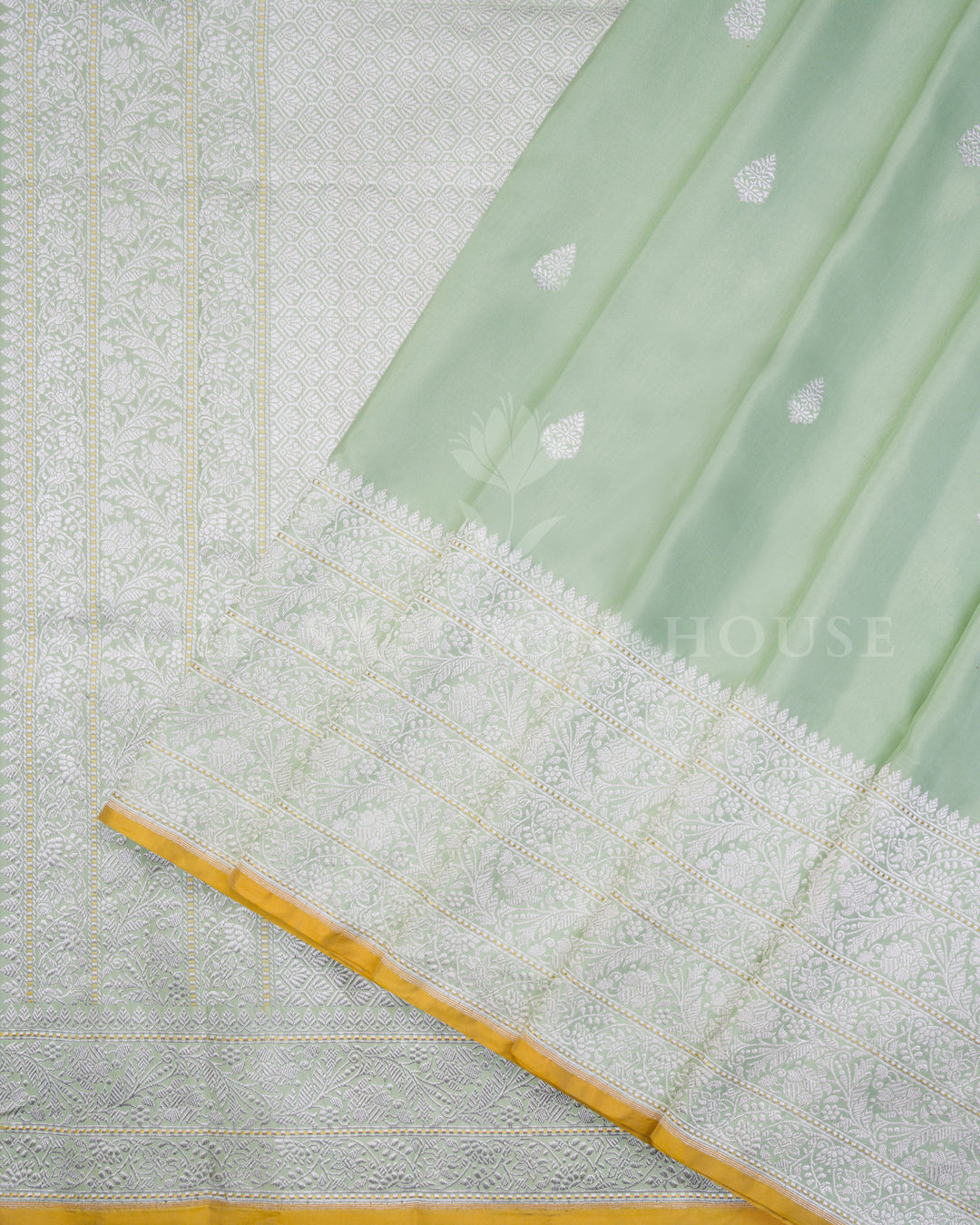Mustard Gold And Mint Katan Banarasi Silk Saree – The Saffron House