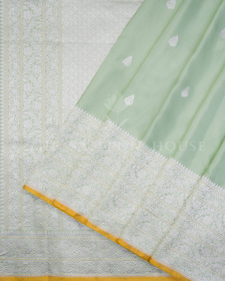 Mustard Gold And Mint Katan Banarasi Silk Saree – The Saffron House