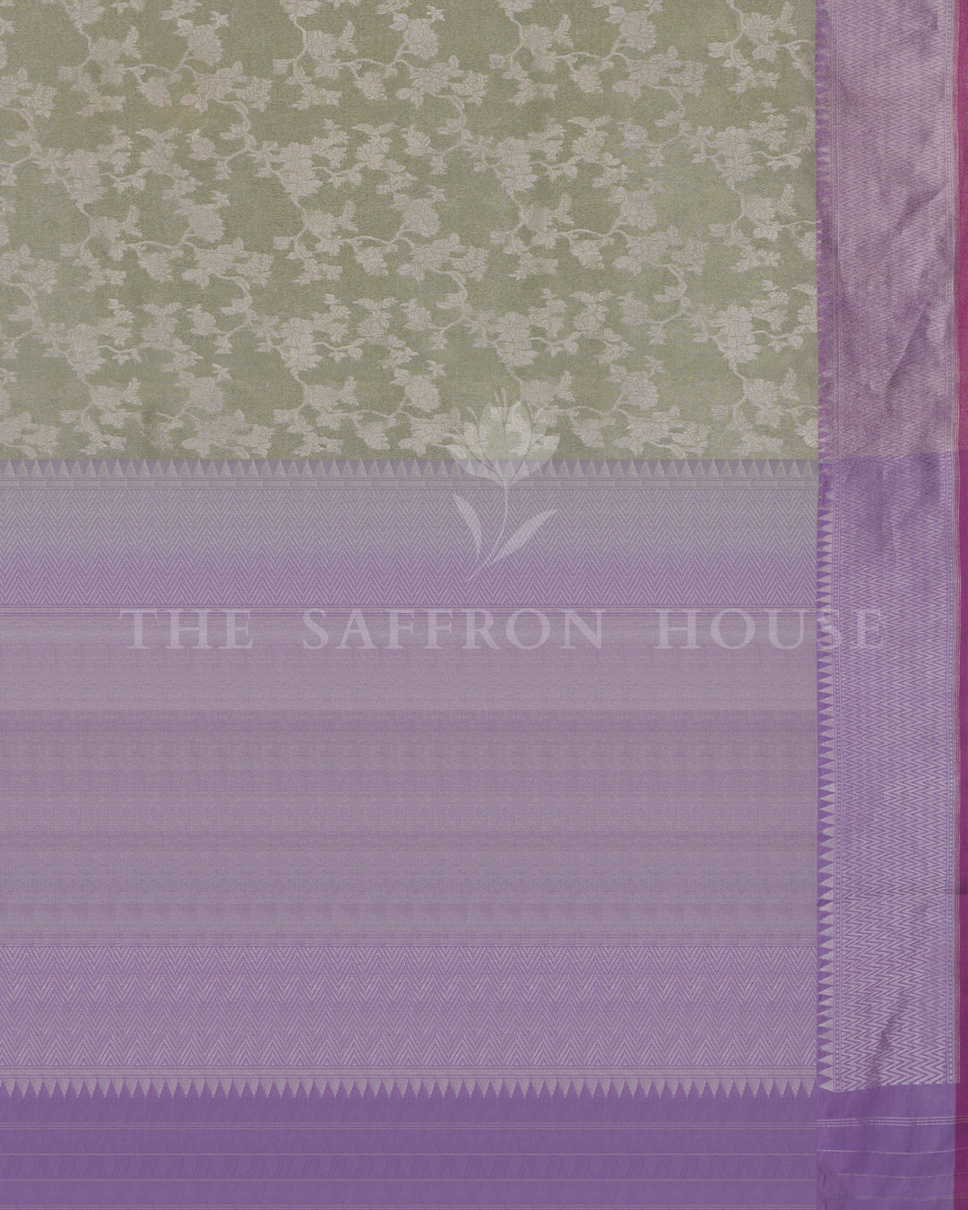 Olive Green And Lavender Banarasi Silk Saree – The Saffron House