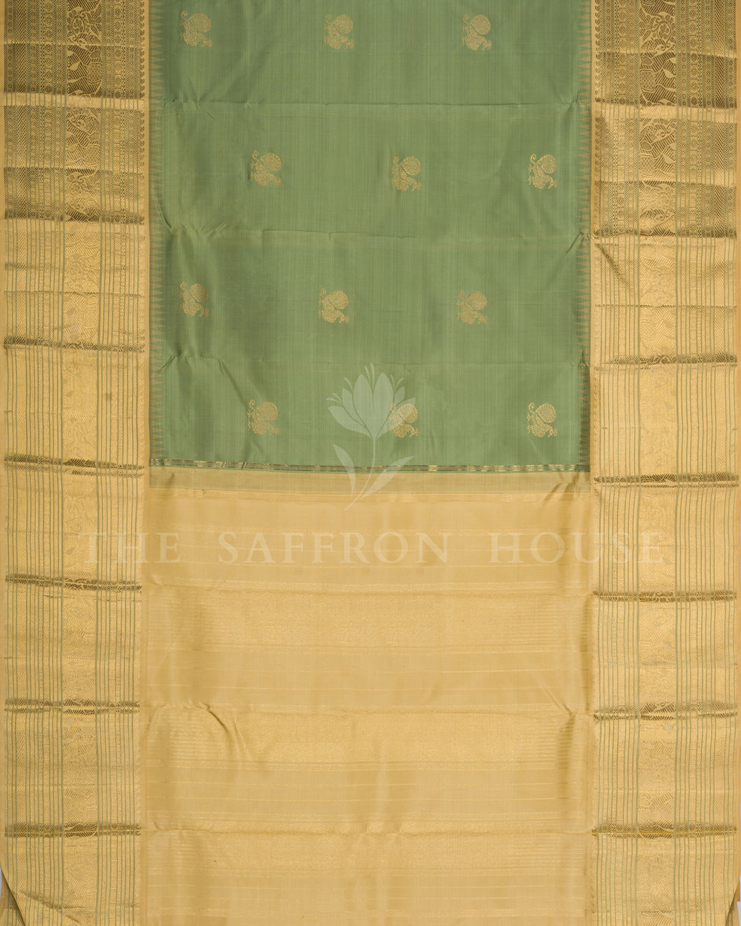 Pistachio Green And Antique Gold Tissue Kanjivaram Silk Saree – The Saffron House