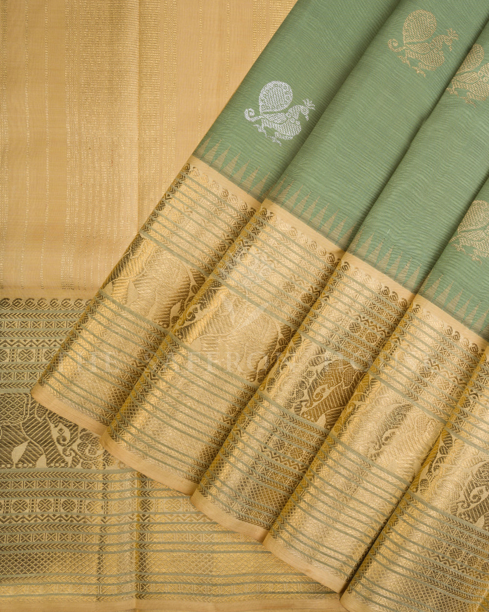 Pistachio Green And Antique Gold Tissue Kanjivaram Silk Saree – The Saffron House