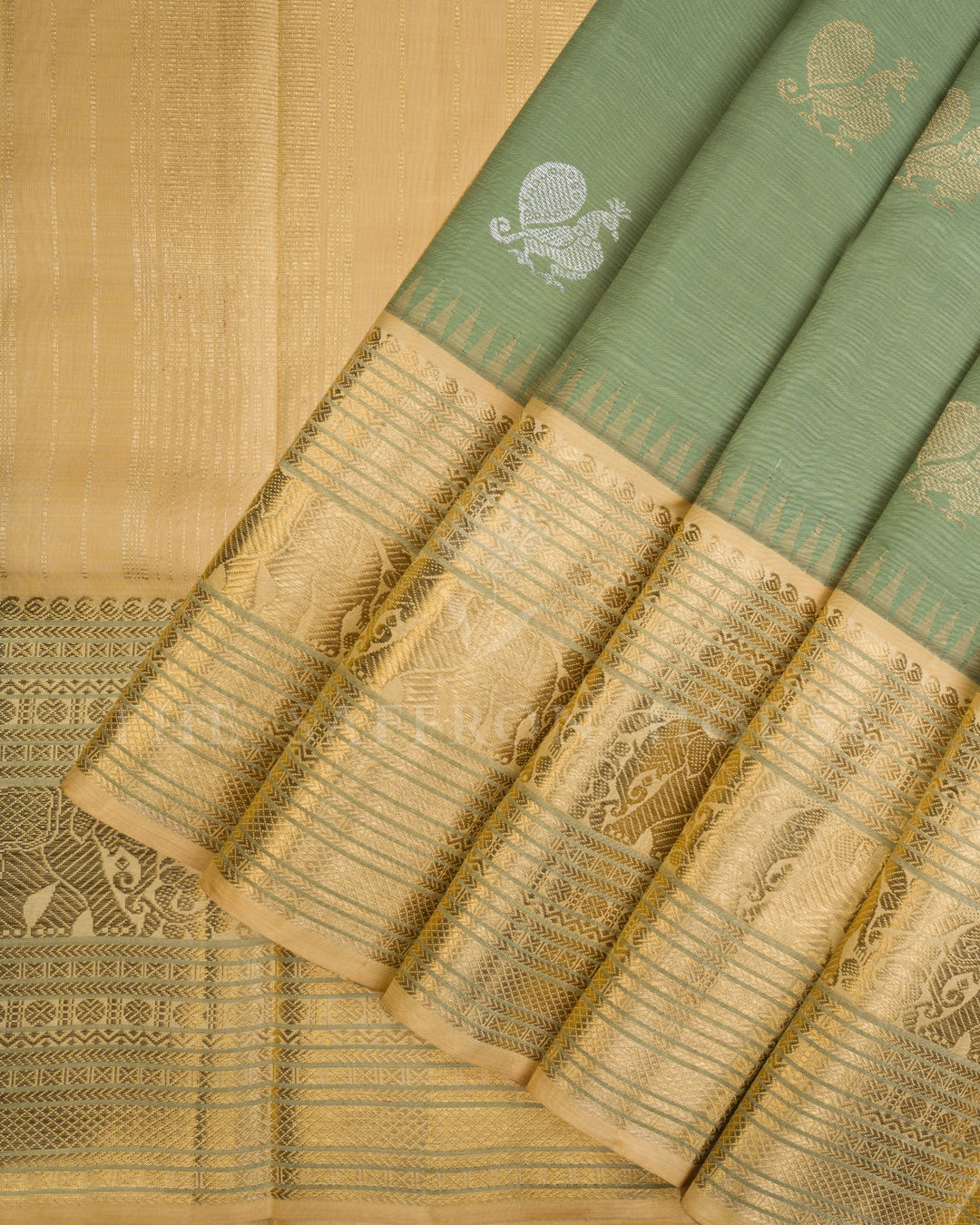 Pistachio Green And Antique Gold Tissue Kanjivaram Silk Saree – The Saffron House