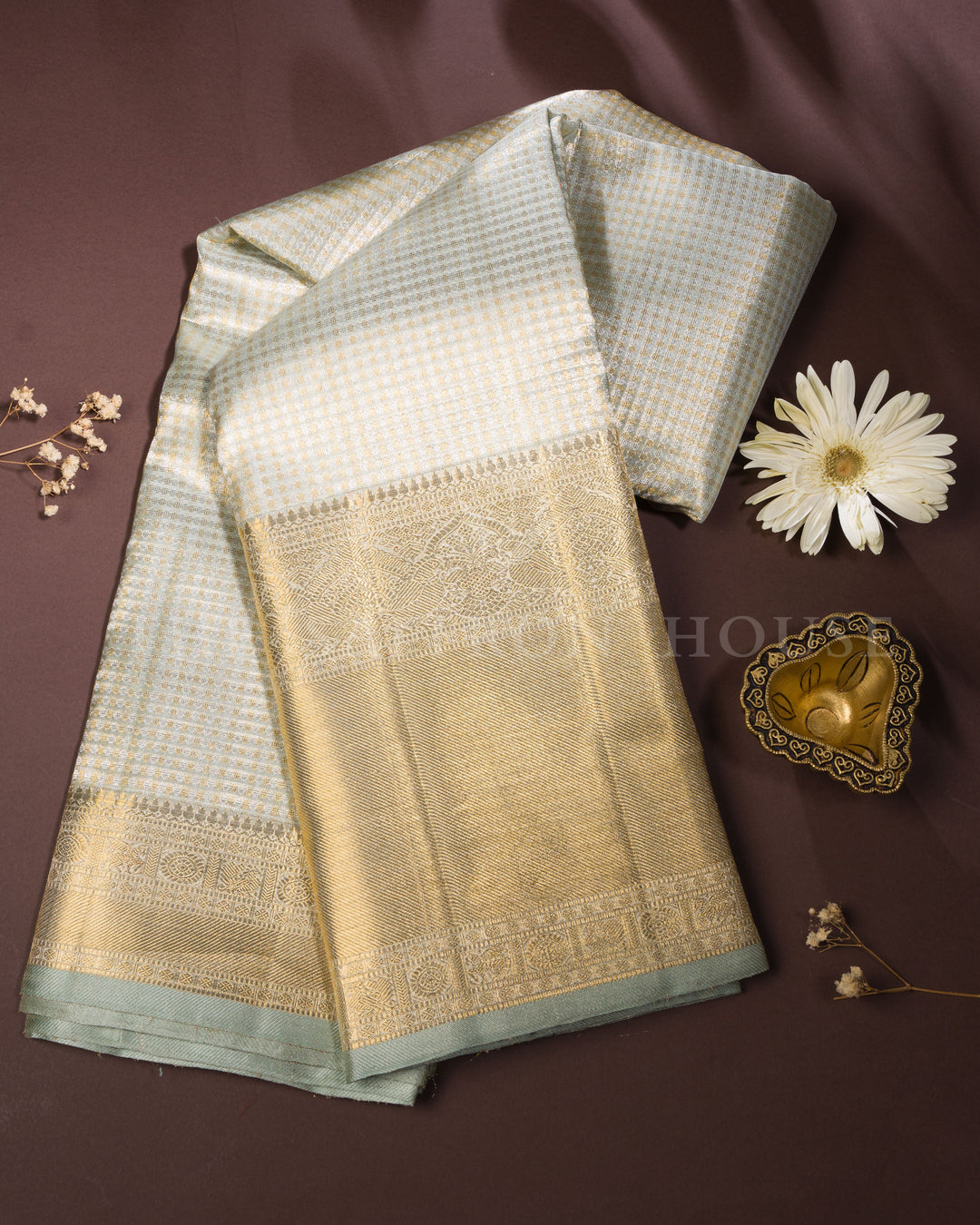 Pistachio Green Tissue Kanjivaram Silk Saree – The Saffron House