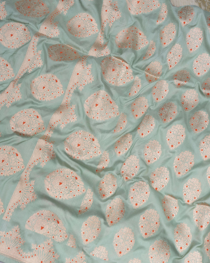Sea Green Banarasi Silk Saree – The Saffron House