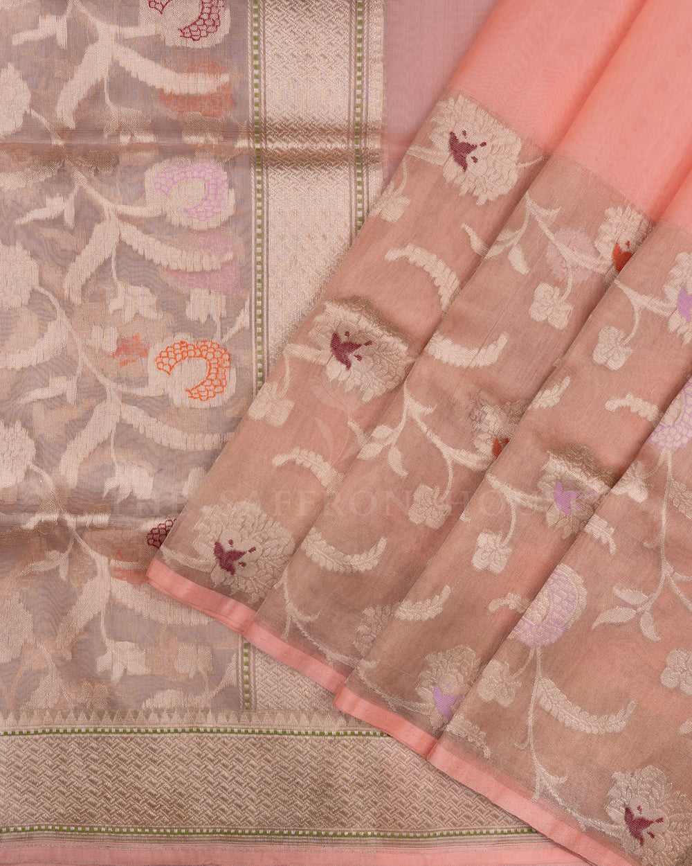 Peach Organza Banarasi Saree – The Saffron House