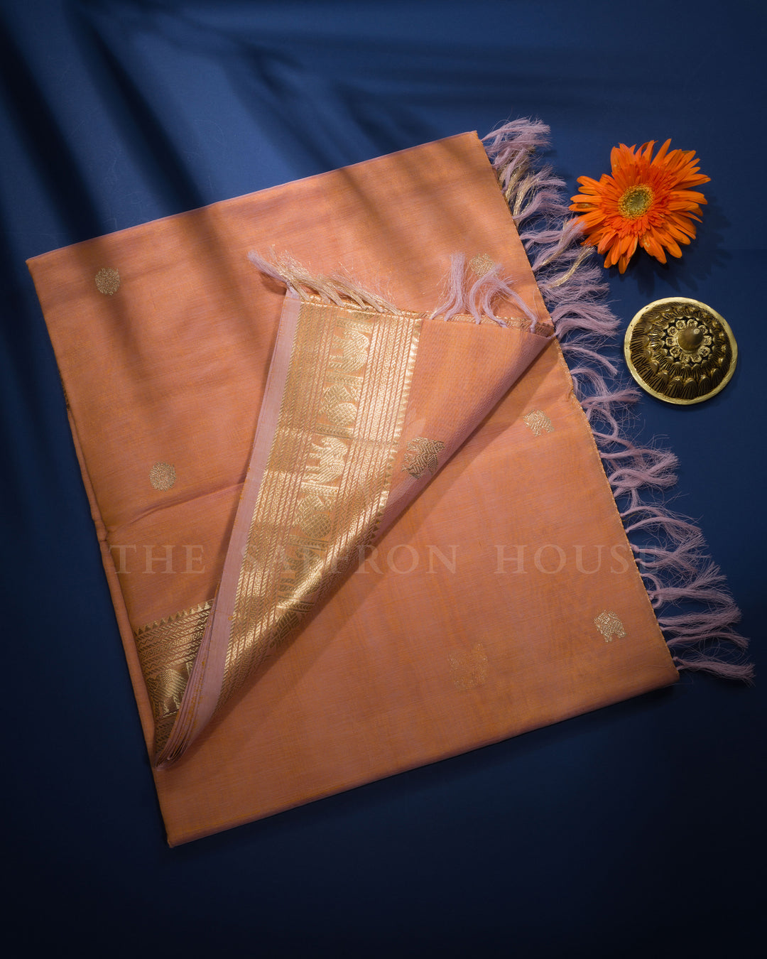Peach Handwoven Silk Cotton Saree – The Saffron House