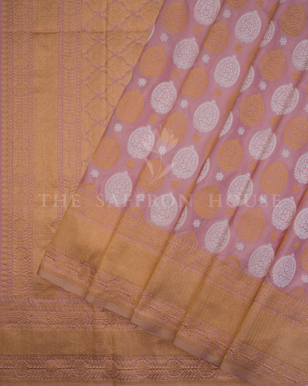 Peach Katan Banarasi Silk Saree – The Saffron House