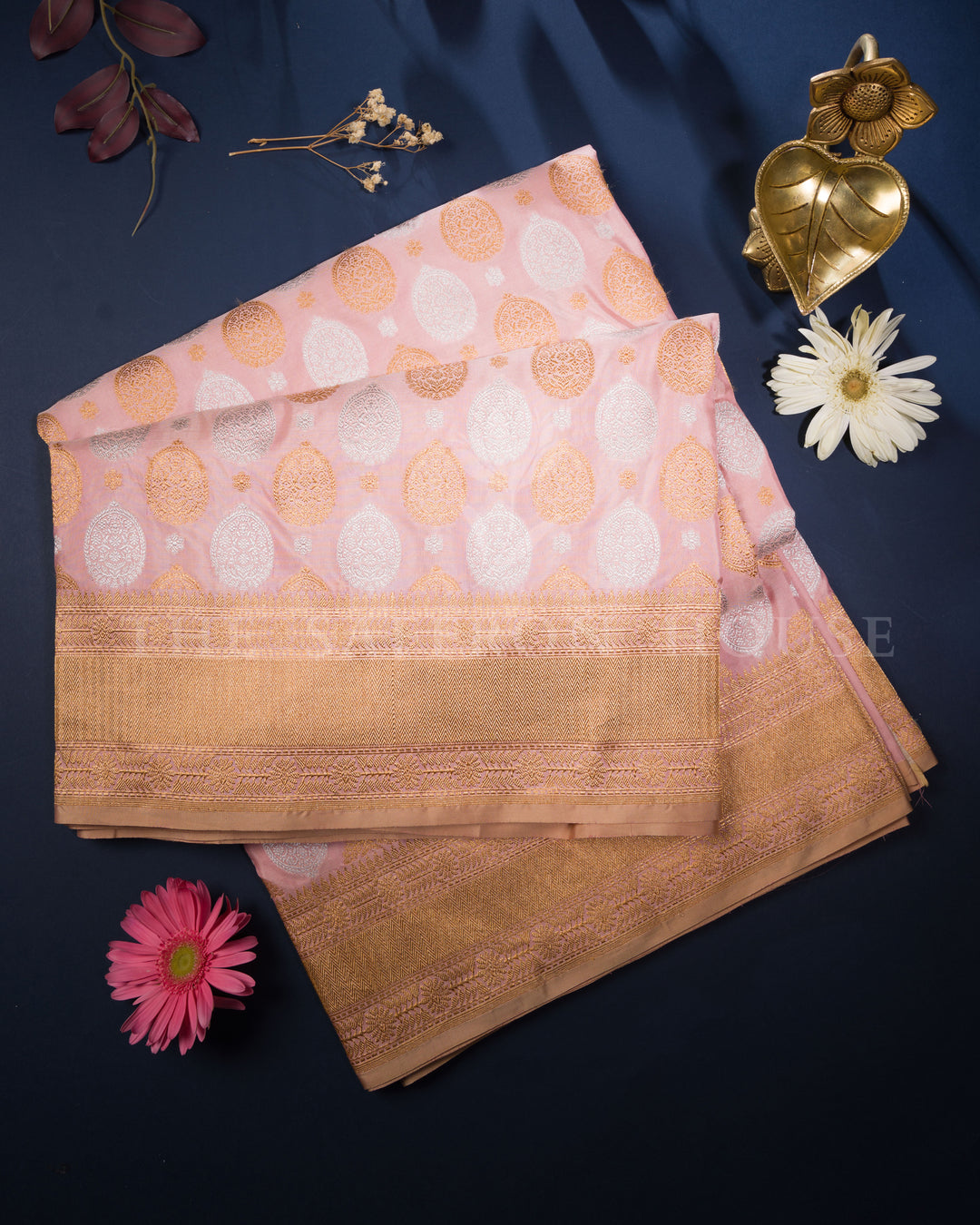 Peach Katan Banarasi Silk Saree – The Saffron House