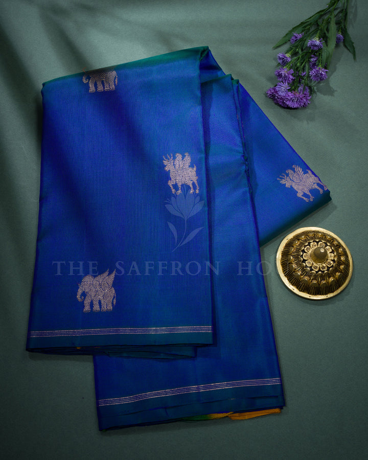Peacock Blue Kanjivaram Silk Saree – The Saffron House