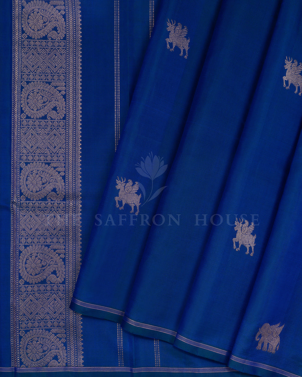 Peacock Blue Kanjivaram Silk Saree – The Saffron House