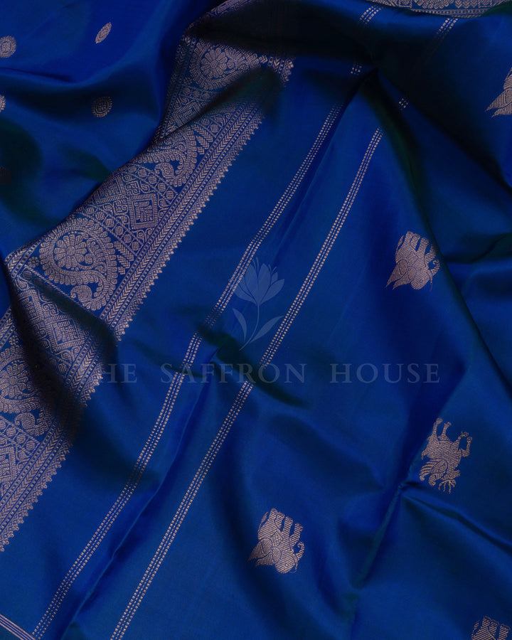 Peacock Blue Kanjivaram Silk Saree – The Saffron House