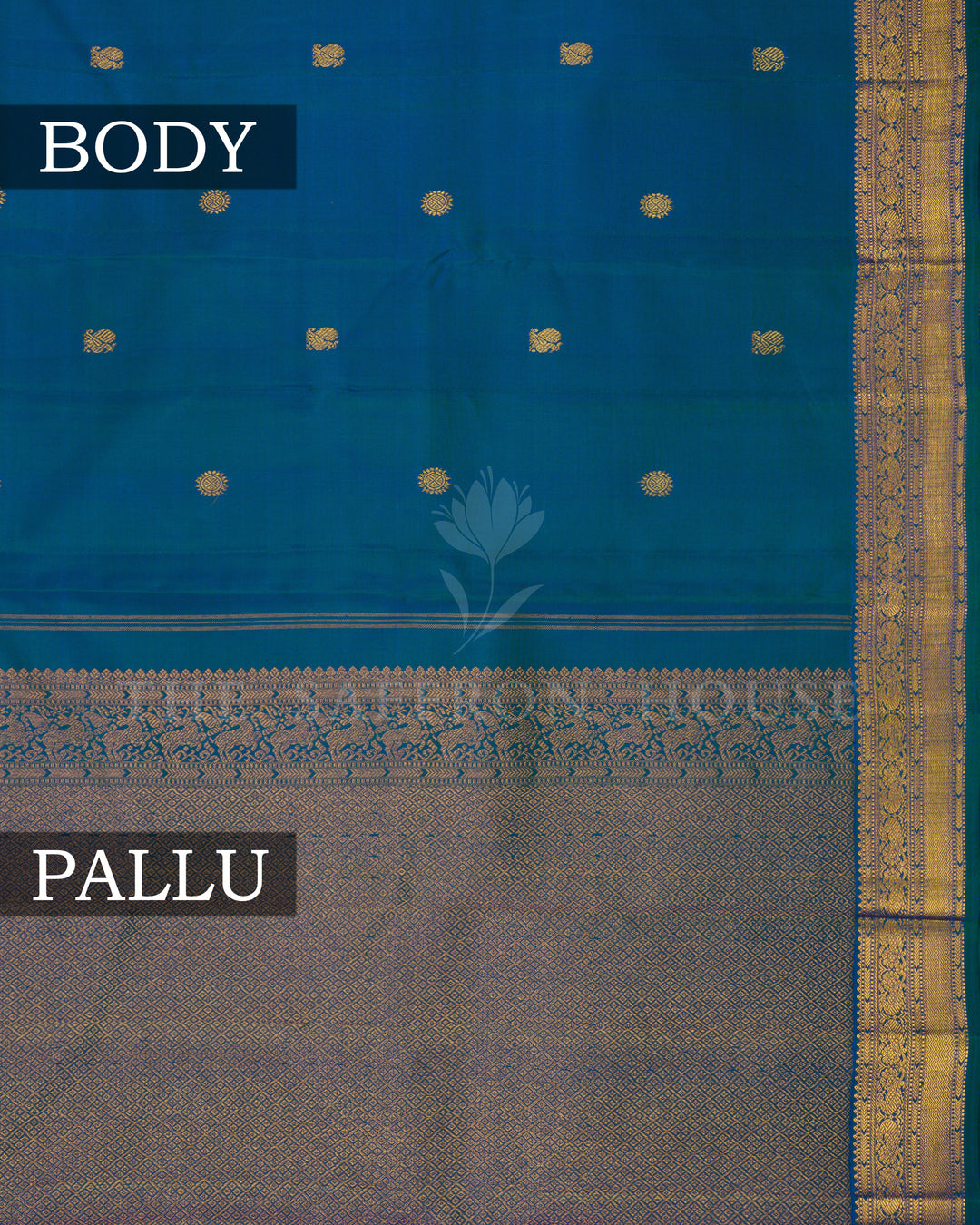 Peacock Blue Kora Kanjivaram Silk Saree – The Saffron House