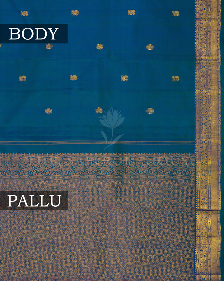 Peacock Blue Kora Kanjivaram Silk Saree – The Saffron House