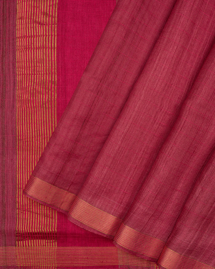 Pink Tussar Silk Saree – The Saffron House