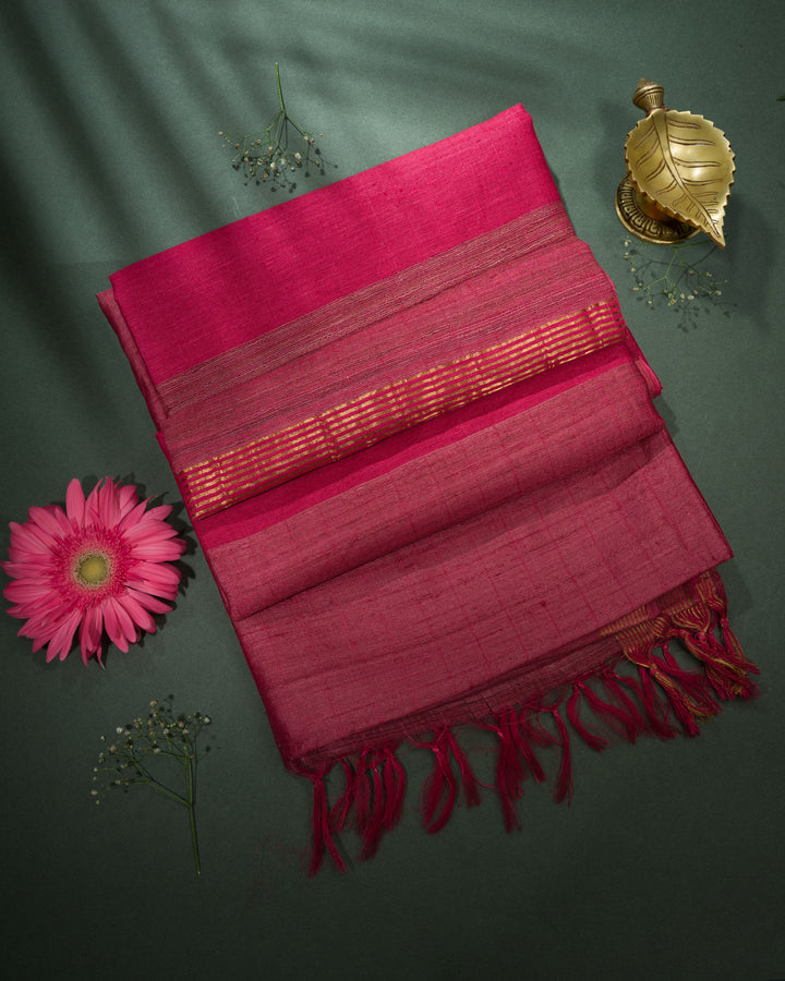 Pink Tussar Silk Saree – The Saffron House