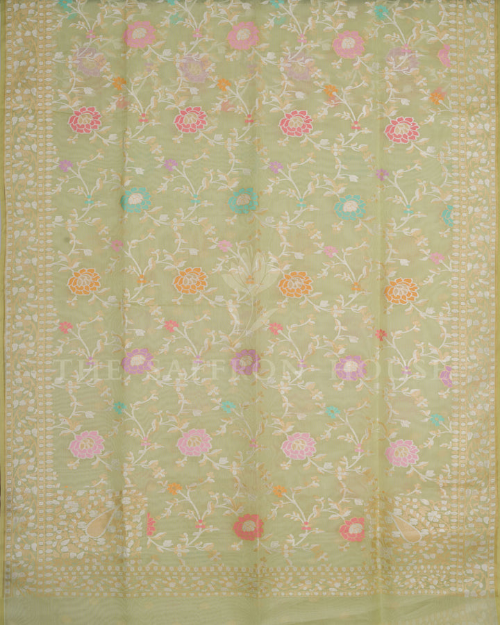 Pistachio Green Jamdani Silk Saree – The Saffron House