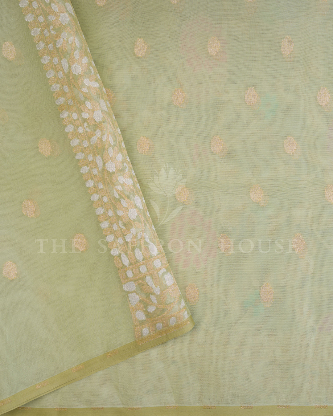 Pistachio Green Jamdani Silk Saree – The Saffron House