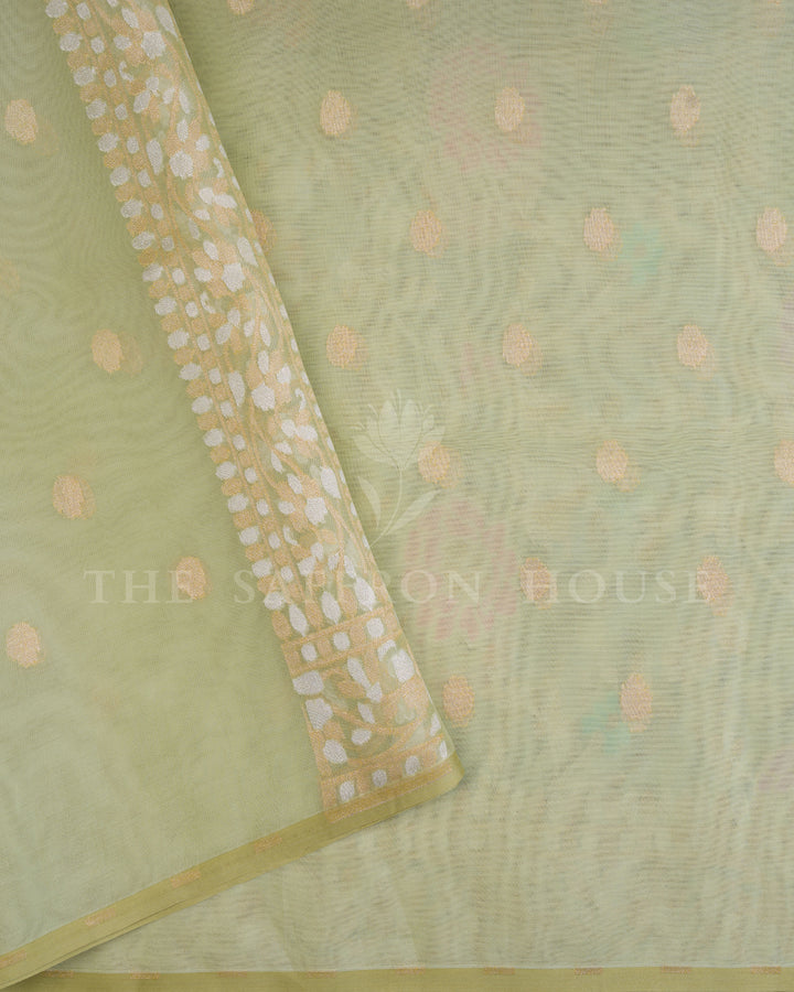Pistachio Green Jamdani Silk Saree – The Saffron House
