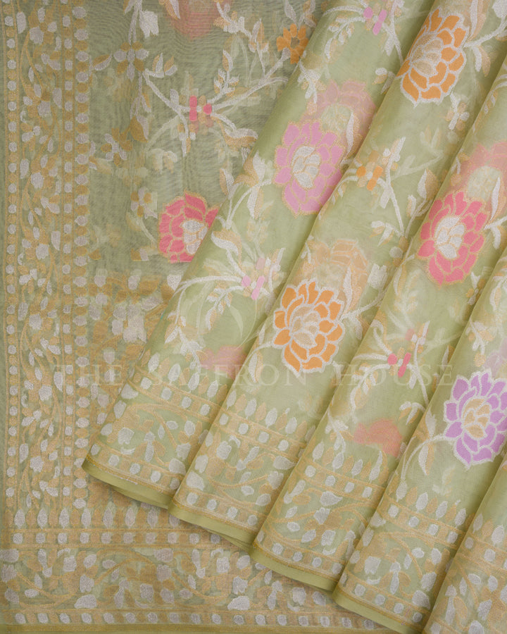 Pistachio Green Jamdani Silk Saree – The Saffron House