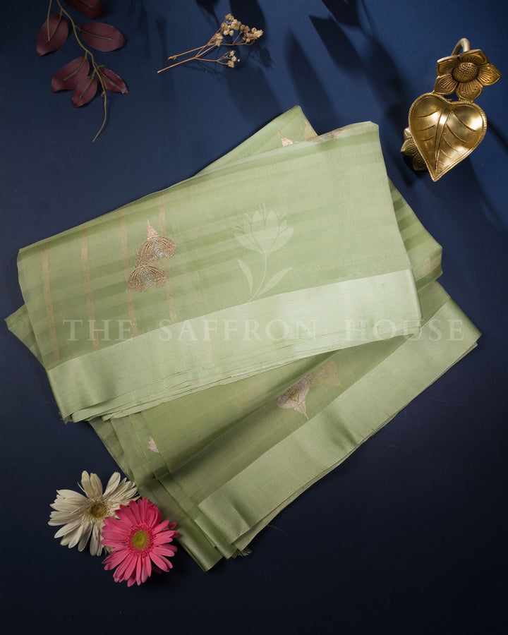 Pistachio Green Kora Banarasi Silk Saree – The Saffron House