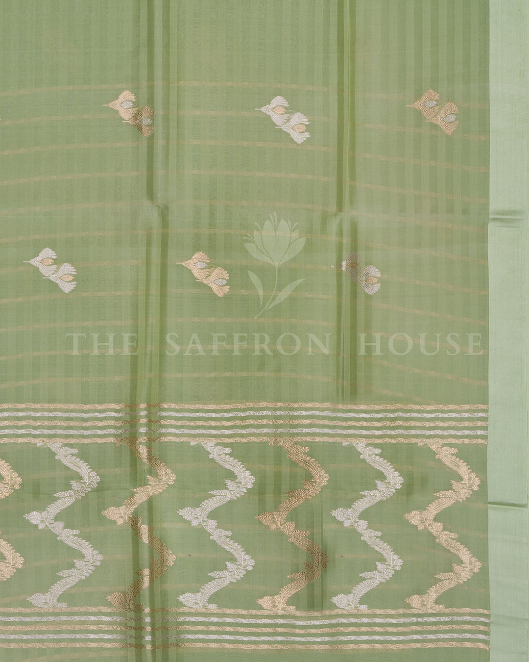 Pistachio Green Kora Banarasi Silk Saree – The Saffron House