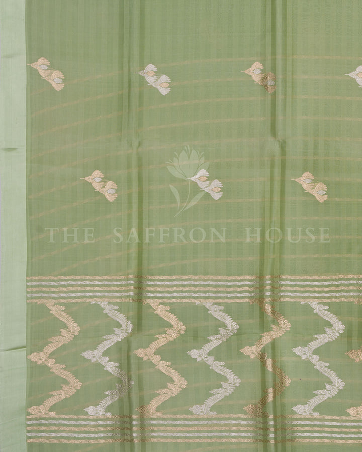 Pistachio Green Kora Banarasi Silk Saree – The Saffron House