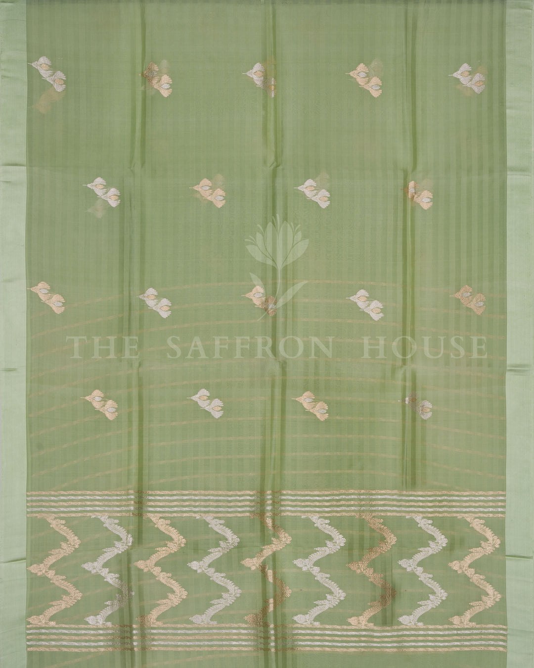 Pistachio Green Kora Banarasi Silk Saree – The Saffron House