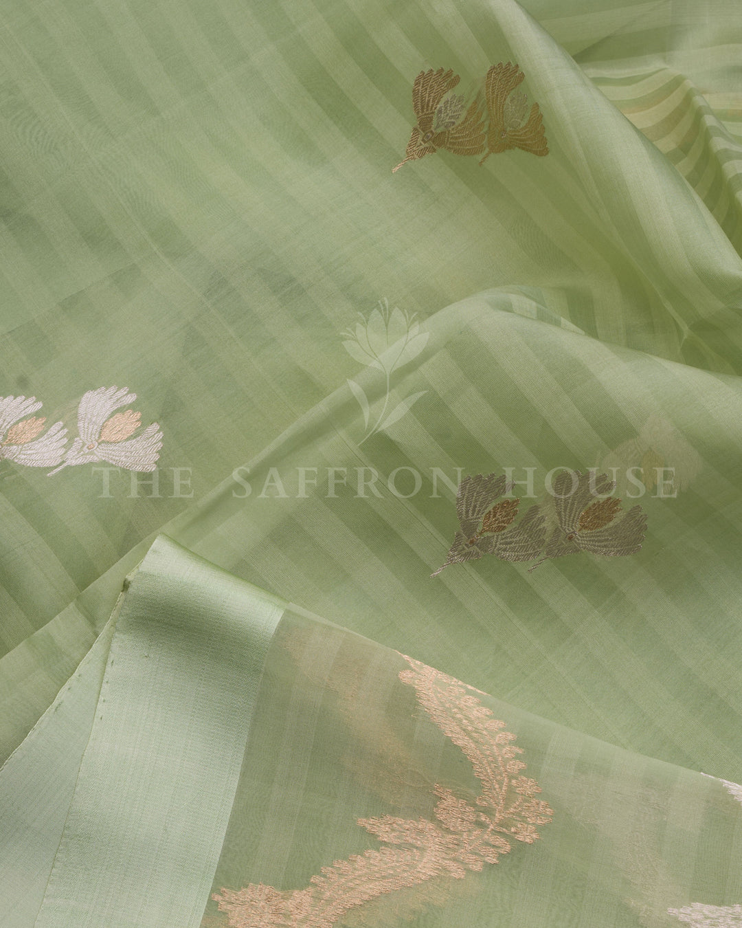 Pistachio Green Kora Banarasi Silk Saree – The Saffron House