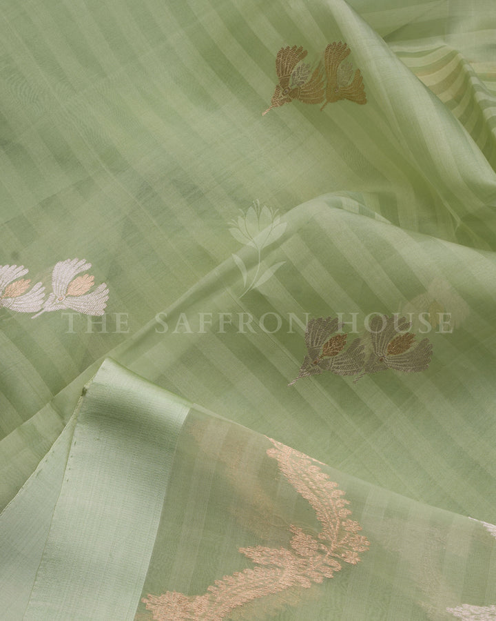 Pistachio Green Kora Banarasi Silk Saree – The Saffron House